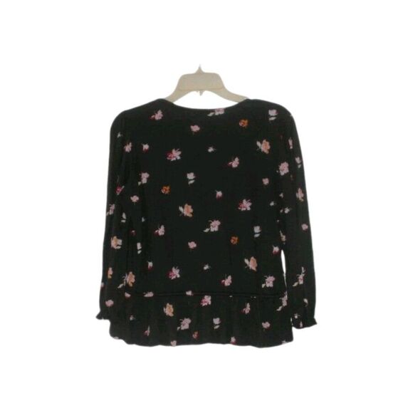 Lucky Brand Women’s Size M Blouse Top Green Floral 3/4 Sleeve Peplum V Neck - Picture 3 of 4